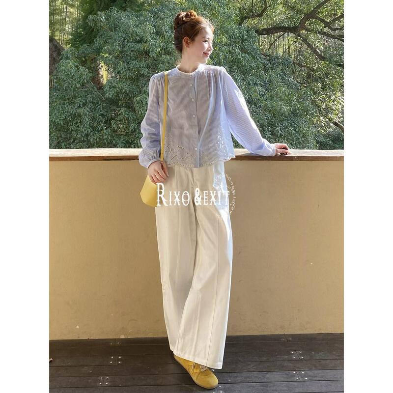 Rixo Exit French-Style Unique and Chic Design Niche Versatile Shirt Fashionable Striped Lace Trim Shirt