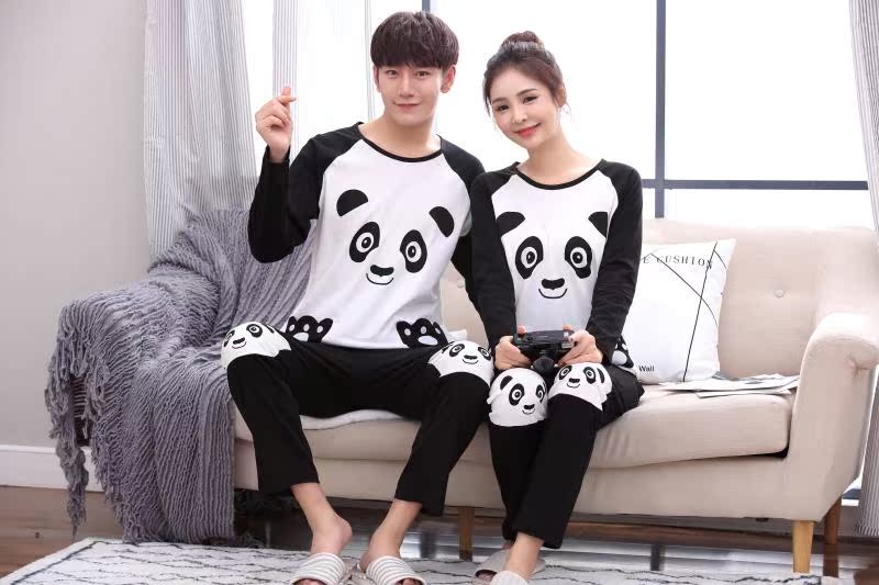 Phiên bản Hàn Quốc của mùa xuân và mùa hè jingle mèo đôi tay dài đồ ngủ nam và nữ một bộ đồ cotton phục vụ nhà mơ ước đồ ngủ