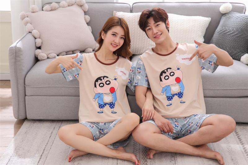 Phiên bản mùa hè Hàn Quốc của bộ đồ ngủ đôi Crayon Shinchan phụ nữ mùa hè dễ thương bằng vải bông các kiểu đồ bộ đẹp