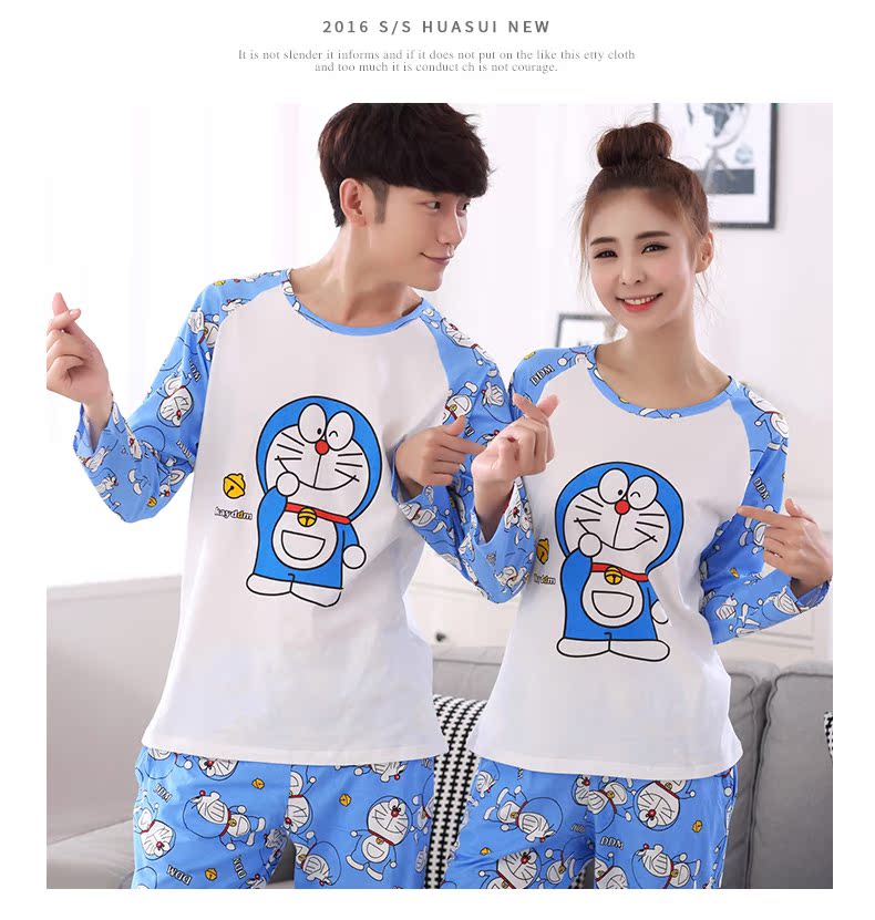 Phiên bản Hàn Quốc của mùa xuân và mùa hè jingle mèo đôi tay dài đồ ngủ nam và nữ một bộ đồ cotton phục vụ nhà mơ ước đồ ngủ