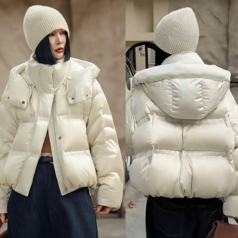 3/31 Satin Thickened 90% White Goose down Short High-Quality Tailored Turtle-Back down Jacket