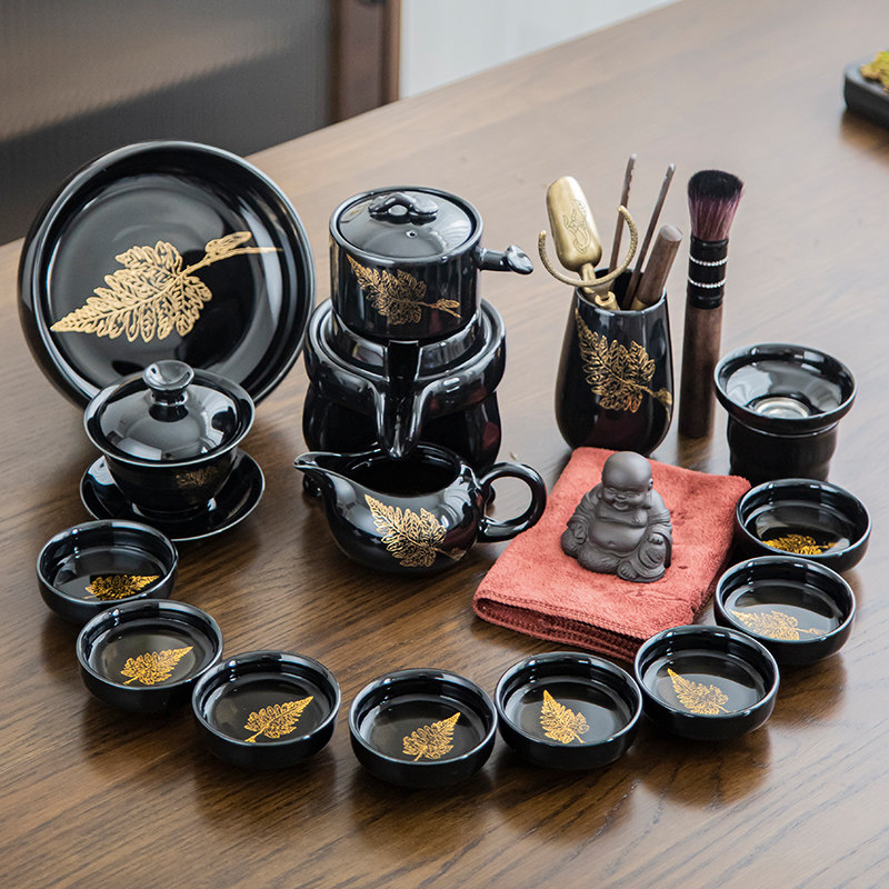 Tianjin Automatic Tea Set Household Lazy Graphite Kung Fu Tea Set with High-end Ceramic Cover Bowl Breakup Tea