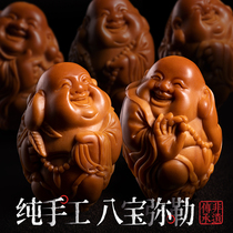 Olive nuclear carving handmade bracelet short round boutique large Core Carving eight treasures Maitreya mens writing olive Hu hand string