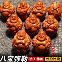 Olive core carving handmade bracelet short round boutique big core carving eight treasures Maitreya mens text play olive Hu hand string