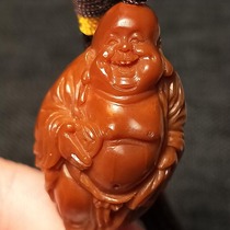 Olive core single seed Su Gong Zhoushan pure hand-carved big belly Maitreya pendant large core Red Crystal nuclear carving handle