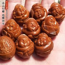 Nuclear carving eight god of wealth bracelet Zhoushan pure handmade big core and big seed round carving text to play the eight ways to wealth Olive nuclear hand string