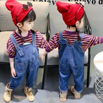 2022 Spring Baby Denim Bib Pants Boy Baby Childrens Single Pants Corduroy Girls Long Pants 1 Year Old 0-3