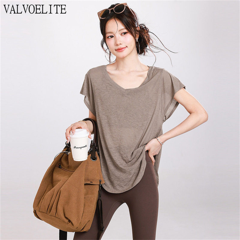 Valvoelite Breathable Yoga Clothes for Women, Simple and Loose, Covering the Flesh and Making You Look Slimmer, Sports Short-Sleeved T-Shirt, Fitness Clothes for Summer Valvoelite Breathable Yoga Clothes for Women, Simple and Loose, Covering the Flesh and Making You Look Slimmer, Sports Short-Sleeved T-Shirt, Fitness Clothes for Summer