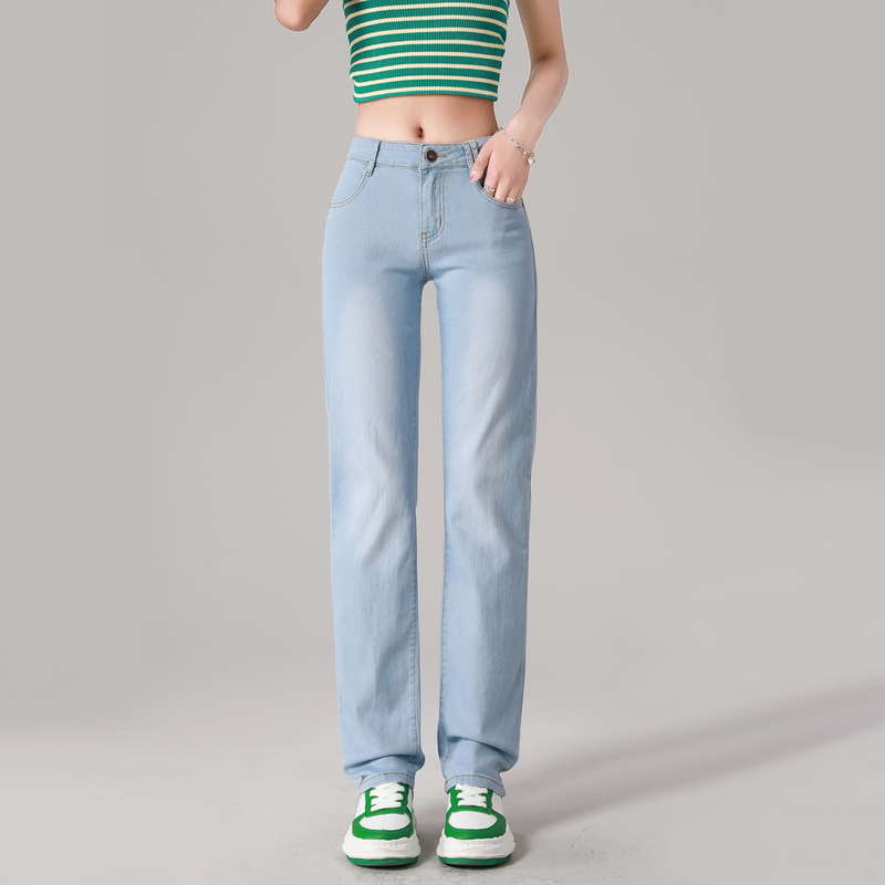 Light-Colored Straight-Leg Jeans for Women, Stretchy, 2026 Spring/Summer, Light-Colored Straight-Leg Jeans, Mid-Waist, Basic Style for Commuting, Covers the Hips Light-Colored Straight-Leg Jeans for Women, Stretchy, 2026 Spring/Summer, Light-Colored Straight-Leg Jeans, Mid-Waist, Basic Style for Commuting, Covers the Hips