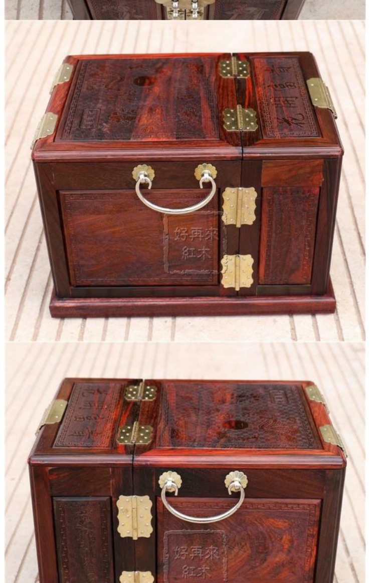 Gỗ hồng sắc gỗ gụ hộp trang sức đầy đủ rắn hộp trang sức gỗ vanity gương Danfeng Triều Dương kho báu lưu trữ hộp lưu trữ - Cái hộp thùng gỗ