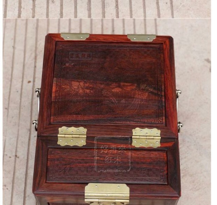 Gỗ hồng sắc gỗ gụ hộp trang sức đầy đủ rắn hộp trang sức gỗ vanity gương Danfeng Triều Dương kho báu lưu trữ hộp lưu trữ - Cái hộp thùng gỗ