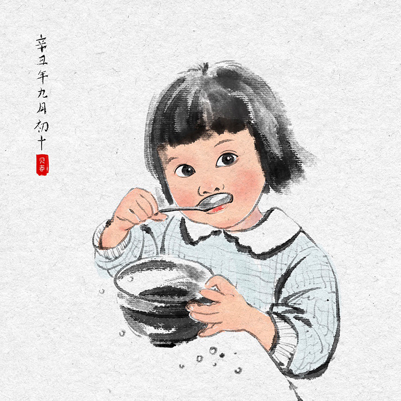 Hand-painted cartoon Q-version live-action photo to Chinese painting style ink painting couple head portrait children's illustration comic customization
