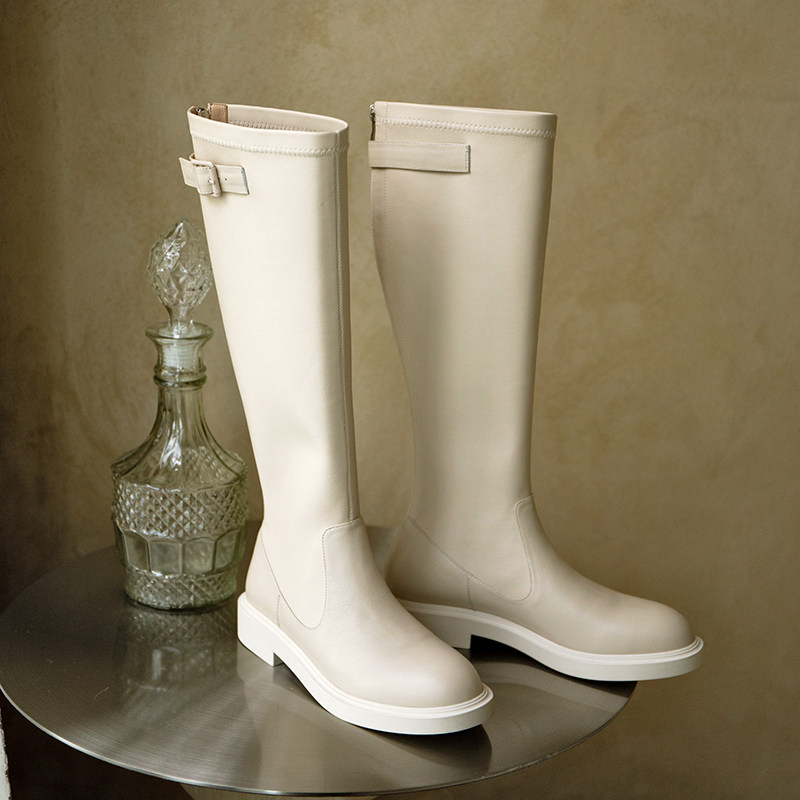 Flat bottom riding boots women's 2022 autumn and winter new white but knee-length boots women's thin legs leather net red boots