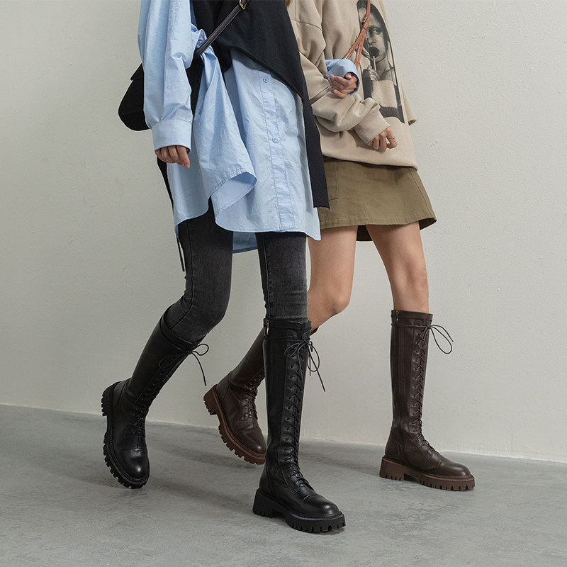 Long boots women's 2021 autumn and winter show thin legs high Martin boots women's knee-length boots small riding boots