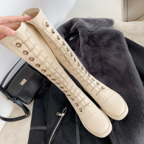 Genuine leather however knee-length boots female Inn Wind Martin boots Slim Leg Net Red High Cylinder Boots Willow Nail White Knight Boots Tide