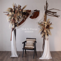 Natural big Reed simulation flower retro tone arch flower art wedding decoration road guide flower shooting props