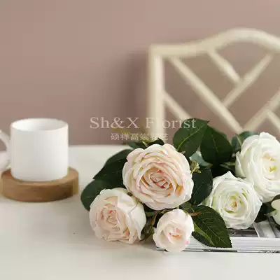 Single branch feel moisturizing rose simulation flower fake flower bouquet living room dining room decoration flower TV cabinet flower arrangement