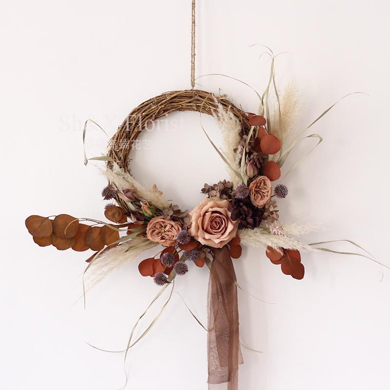 Simulation Flower Drying Flowers Evergreen Flowers Rings Door Decoration Creative Wall Decoration Wall-mounted Photographic Props Chair Back Decoration Scene Arrangement