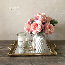 Day special price Shuoxiang rose simulation flower living room decorations white porcelain bottle table coffee table flower ornaments European style