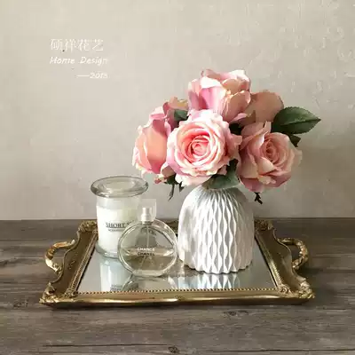 Special price every day Shuoxiang rose simulation flower Living room decoration White porcelain bottle Dining table Tea table Floral decoration European style