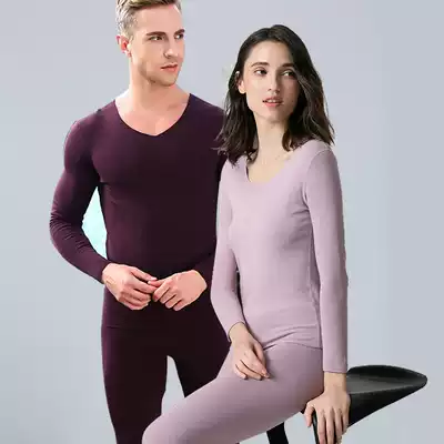 De velvet fever bottoming shirt autumn clothes sanitary pants fever clothes two-piece suit men and women plus velvet thickening autumn and winter new