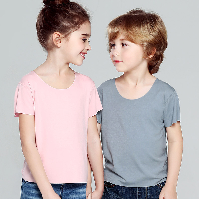 (Qingkura RMB30  3 pieces) Chinese children's male and female Modale T-shirt short sleeve t hit bottom home sleeping clothes spring summer thin