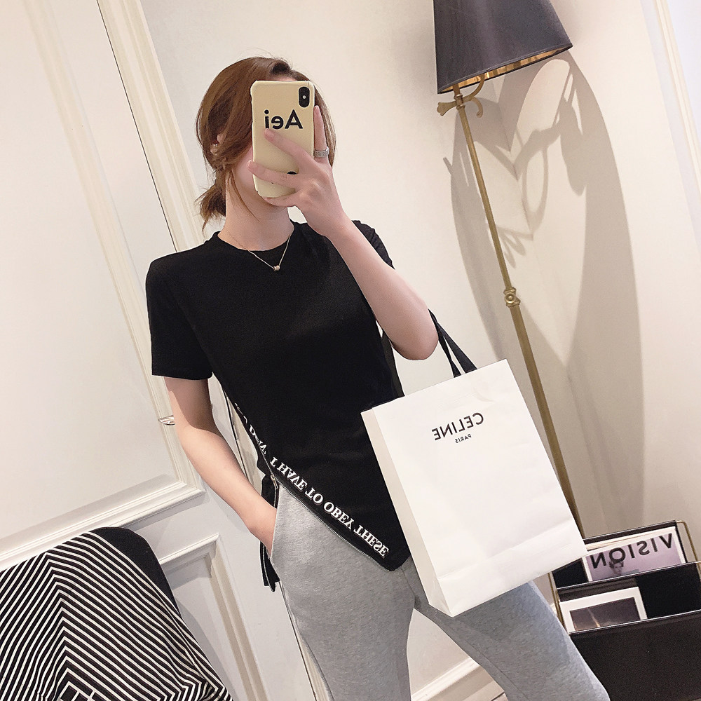 Short-sleeved t-shirt 2022 spring new women's clothing Korean style fashion slim design sense slit all-match bottoming top women