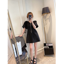 One-piece dress slim fit 2022 Summer new ladies Korean version Fashion design Feel Zipped Cashew a character Bubble Sleeve Skirt