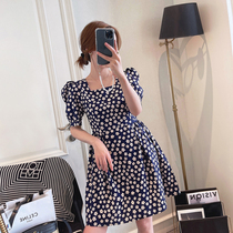 Tea Hysteria Style Dress 2022 Summer new ladies Korean version Fashion square Collar Crushed Flowers short Bubble Sleeves Skirt