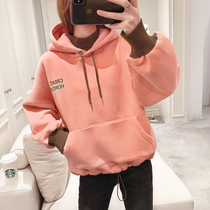 Fake two sweaters womens 2021 new autumn womens velvet knitted stitching hooded jacket thickened wild top