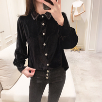 Shirt womens design sense niche 2021 new autumn and Winter womens princess wind shirt beaded stitching velvet top women