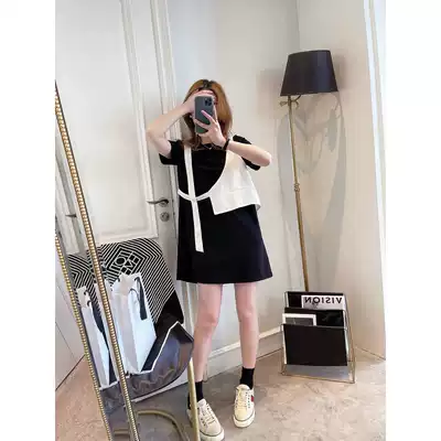 Dress design sense niche summer 2021 new women's Korean fashion fake two baby baby bag loose A- line dress