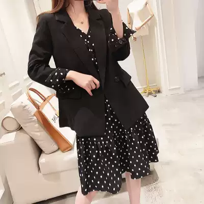 Blazer women's 2021 new autumn dress Korean Fashion Light mature wind age reduction wave point two-piece dress dress