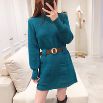 Feminine dress Womens winter clothing 2020 new Korean version of the fashion waist large pocket knitted bottom skirt