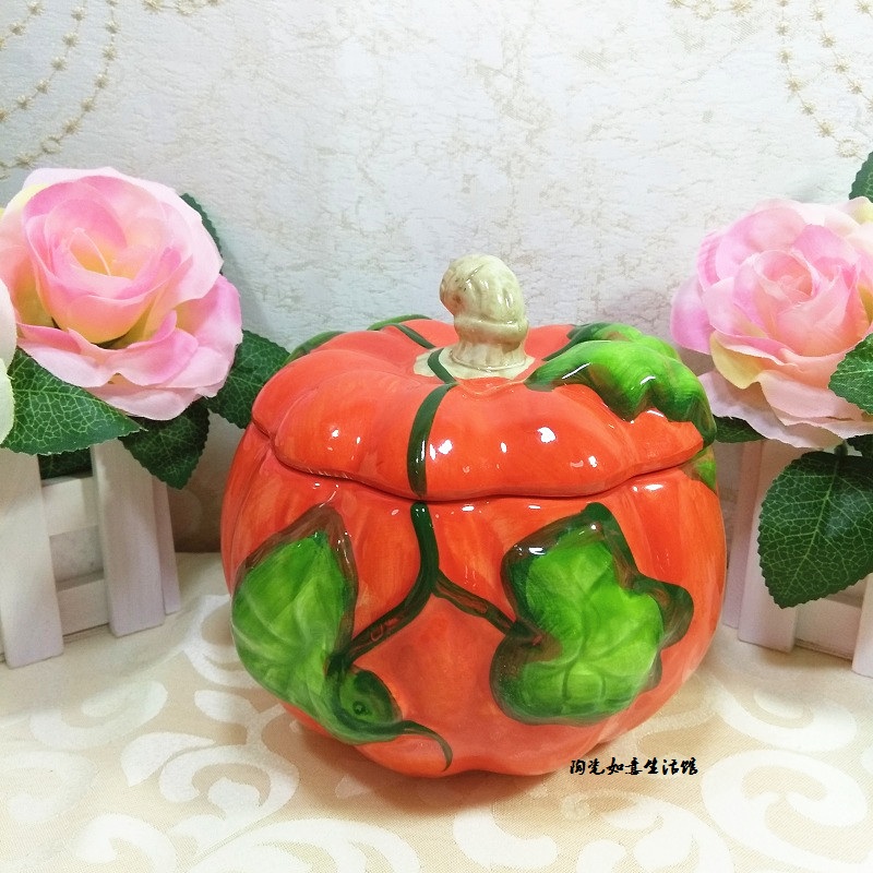 Small pumpkin can ceramic storage can candy can biscuit snack storage can home storage ornaments gifts