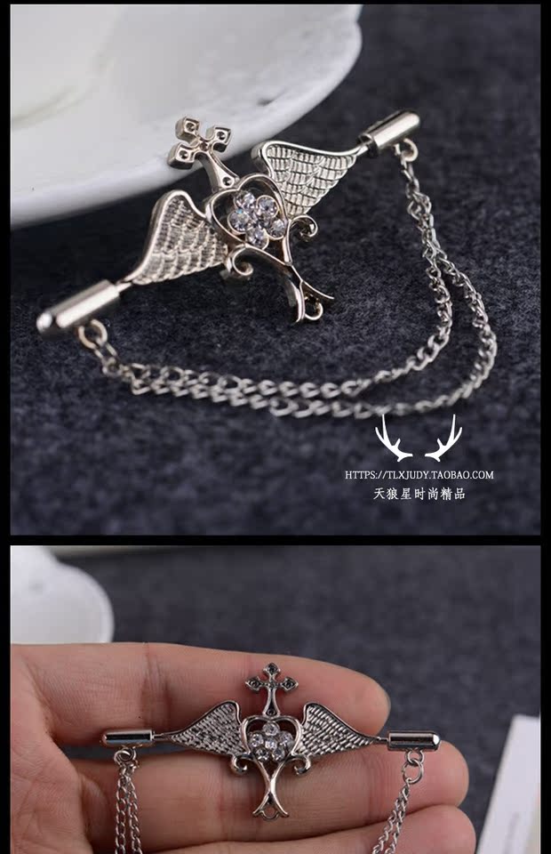 Phiên bản Hàn Quốc của kim loại trâm kim loại trâm nam cổ áo Pháp kim áo sơ mi pha lê nhỏ cổ áo kim kẹp cổ áo pin huy chương cài áo chanel
