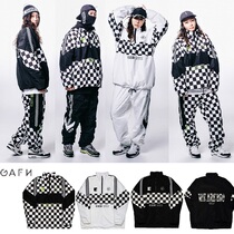 1819GAFH Korean ski suit men and women single double board waterproof wind hooded warm pullover top black and white