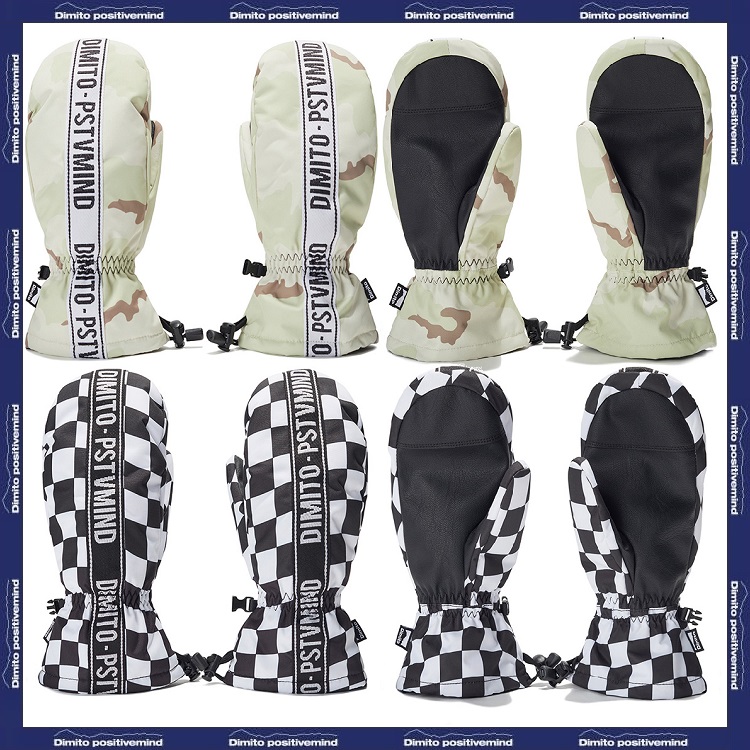 2122DIMITO Korean ski gloves single double board men and women with warm and waterproof windproof thickened plaid hands stuffy