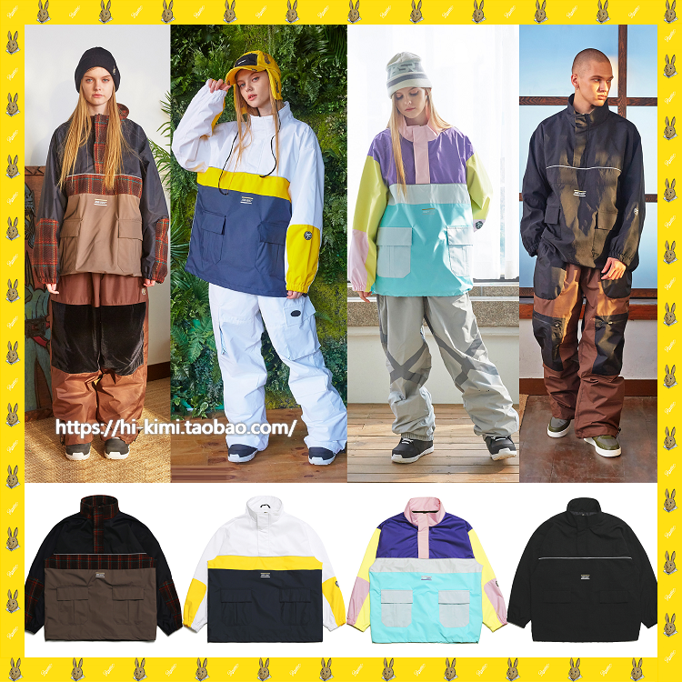 2122BSRABBIT Korean ski suit Single double board male and female waterproof wind super light retro collage headblouse