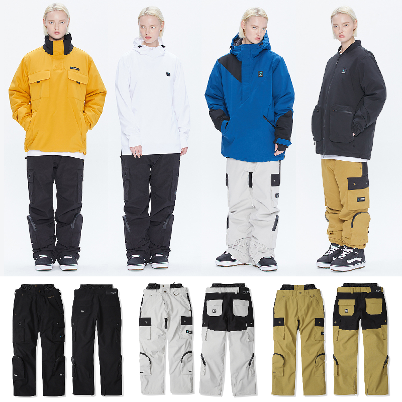 2021KARETA Korean ski pants male and female single double board waterproof windproof pure color straight cylinder loose leg workwear pants