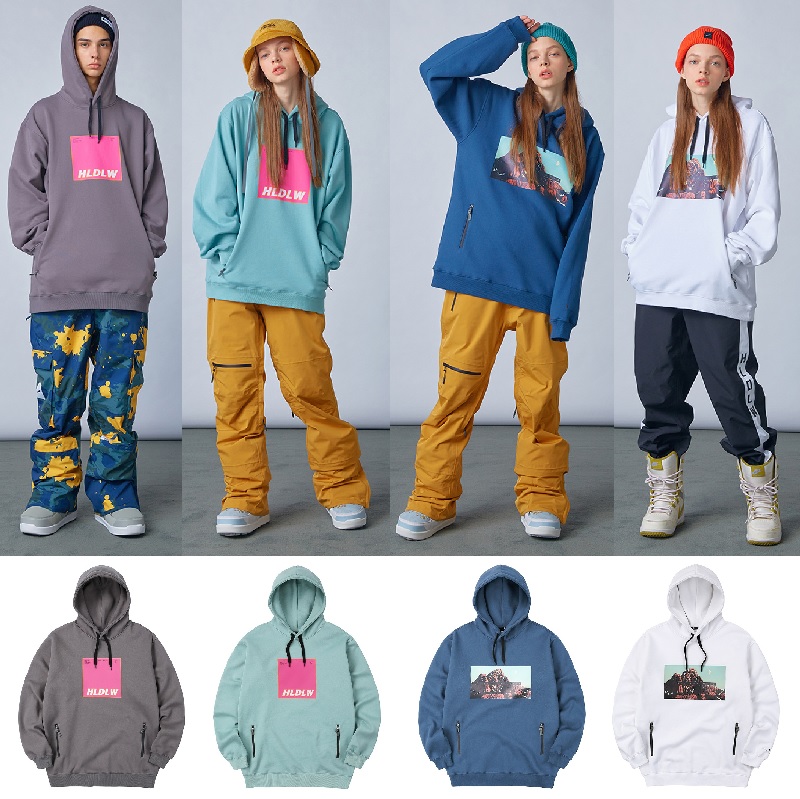 2021HOLIDAY Korean ski sweatshirt with single double board male and female with thickened warm cover and hat-to-bottom hoodie