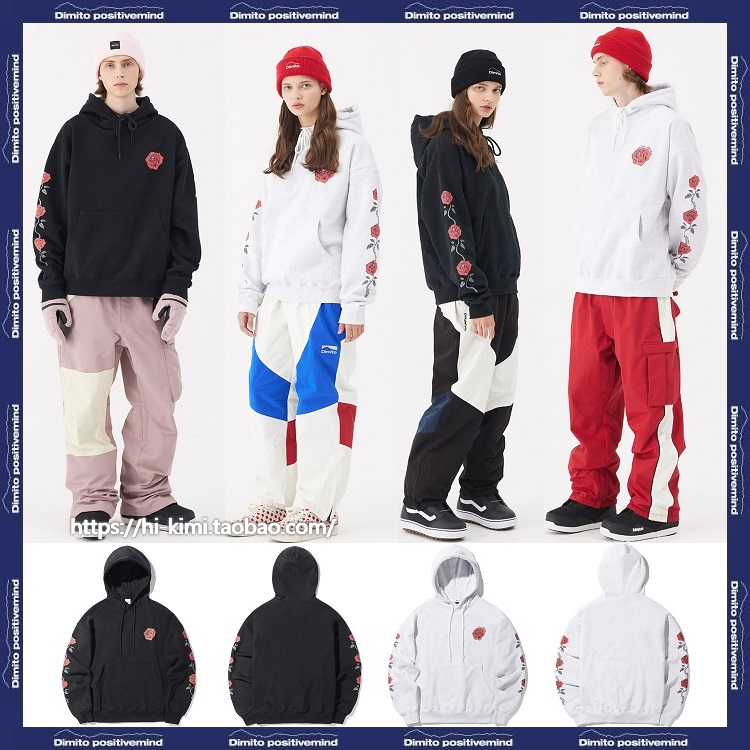 2122DIMITO Korean ski sweatshirt with single double board male and female with warm cover head beating bottom loose printed hoodie