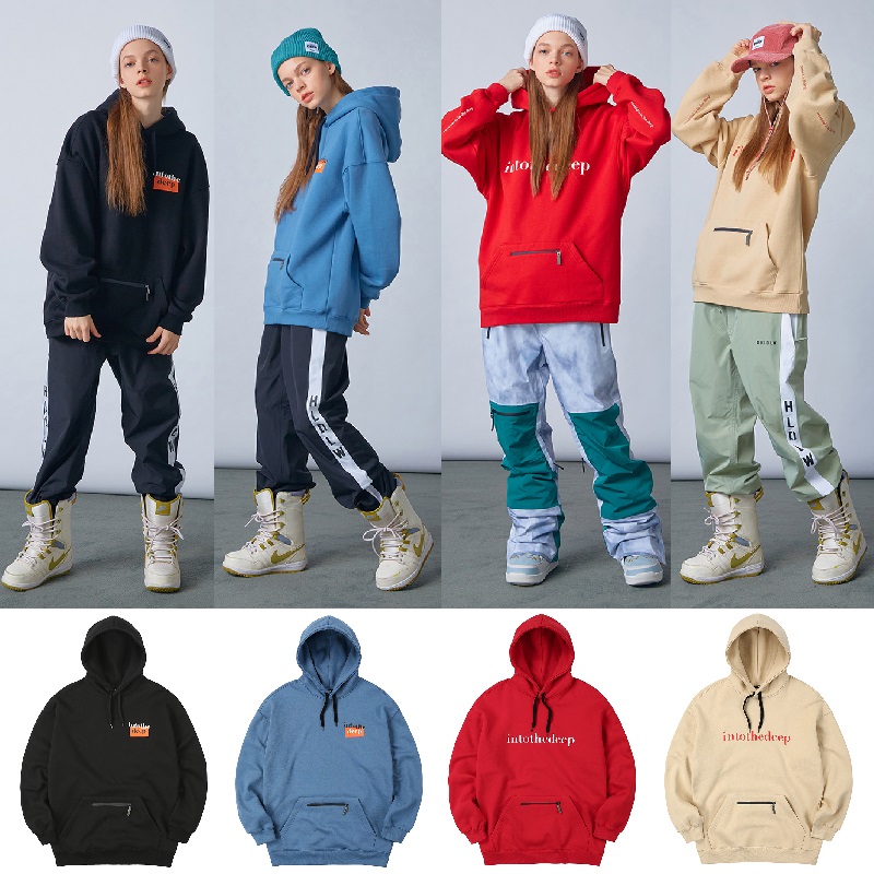 2021HOLIDAY Korean ski sweatshirt with single double board male and female with thickened warm-to-cap hooded sweatshirt