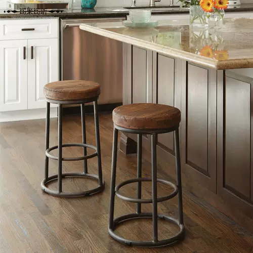 Ретро -бар Iron Bar Стул с твердым лесом