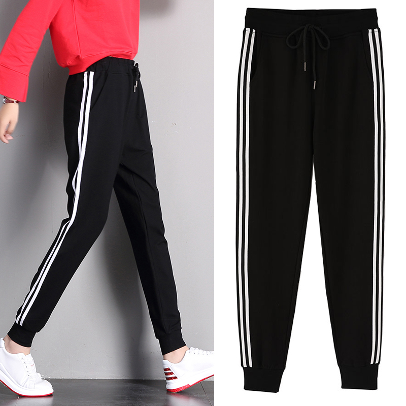 Women's Sweatpants for Spring and Autumn, New Style, Pure Cotton, Two Stripes, Loose Fit, Elastic High Waist, Plus Size, Casual Jogger Pants for Plus-Size Women