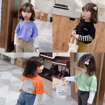 Childrens base shirt childrens clothing 2019 autumn new boys and girls baby coat Korean version of the night glowing color color sleeve t-shirt