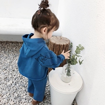 Girl Spring Autumn foreign style set 2021 new female baby hooded spring dress childrens clothes wide leg pants two-piece set