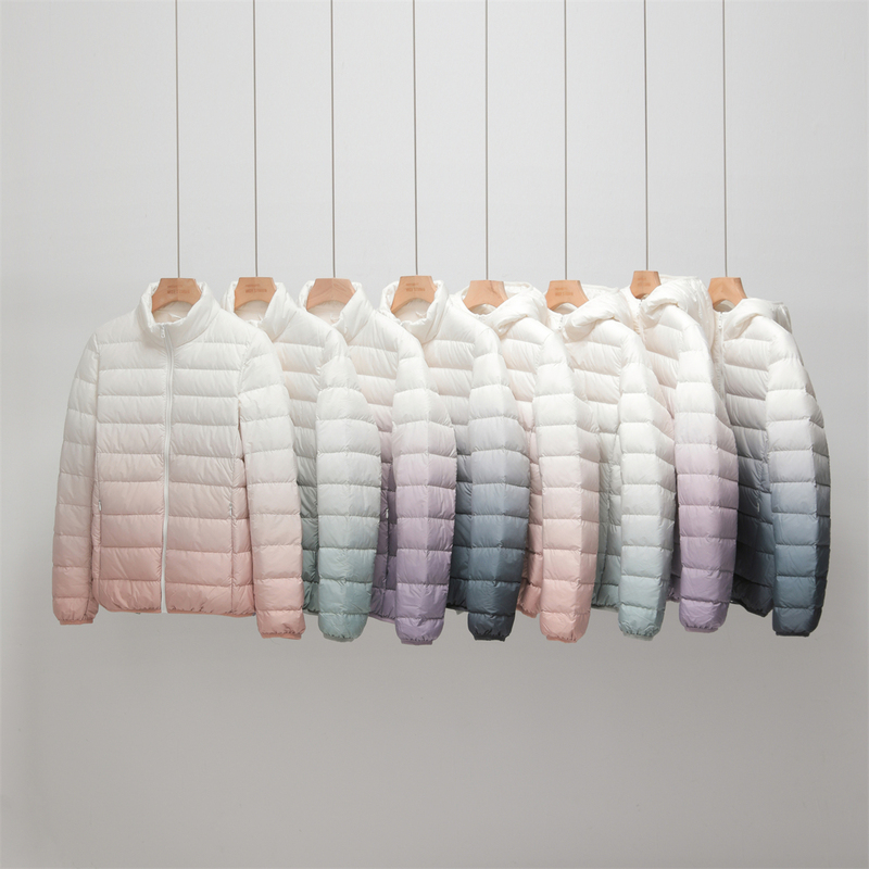 New Style Thin down Jacket for Women, Short Style, Gradient Color, Ultra-Light, Fashionable, for Work and Commuting, Personalized Zipper, Lightweight Jacket
