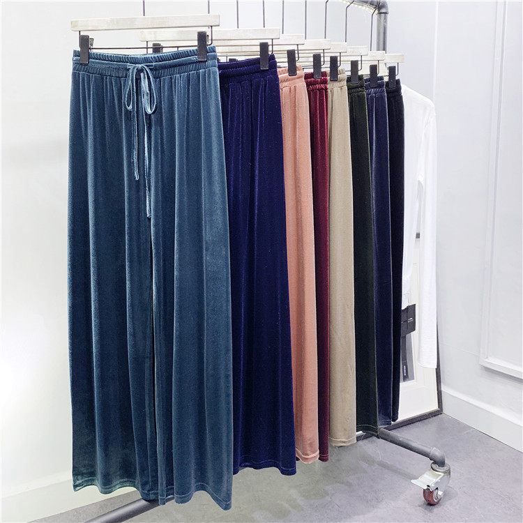 Autumn new high-quality soft velvet casual lazy pants slim and versatile loose tight waist wide leg pants women
