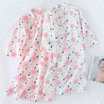 Day-series pure cotton thin strips of gauze and gown men and women and bathrobes pajamas minimalist sleeping robes Spring and autumn summer lacing sleeping dress